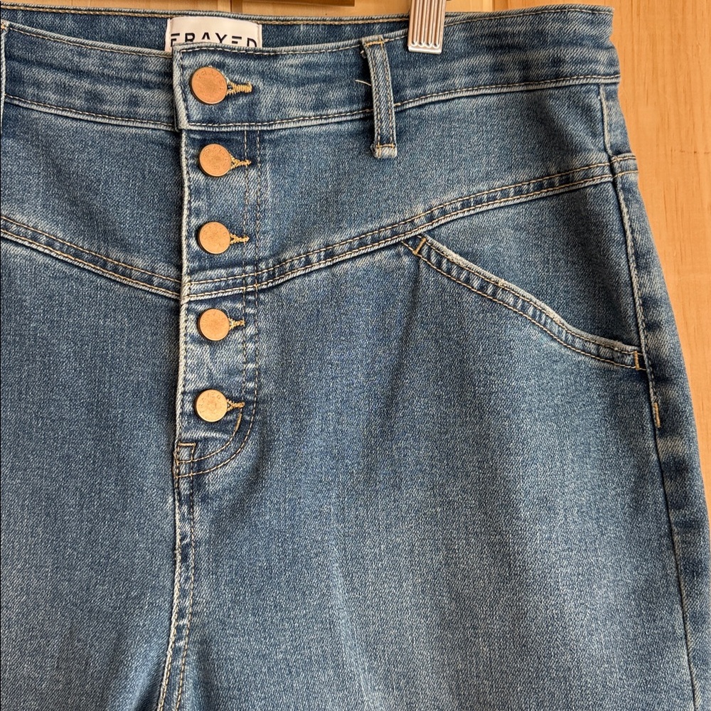 Frayed Jeans High Rise Tapered Button Fly Denim - Size 12/31